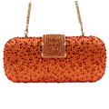 Orange-red gradient rhinestone clutch evening bag with gold chain and jeweled clasp - Orange