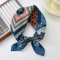 Petit foulard carré en coton et lin à motif léopard et géométrique orange et bleu - 27 Coton - Rétro Ethnique Bleu