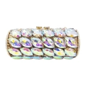 Luxury cylinder crystal evening clutch bag with AB iridescent rhinestones and gold frame - Gold AB