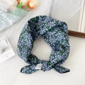 Foulard en coton et lin noir avec motif de petites fleurs bleues et violettes - Noir Bleu Violet Floral