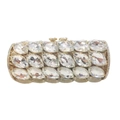 Luxurious gold cylinder clutch bag covered in sparkling oval crystals and rhinestones - Gold White