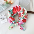 Petit carré en coton et lin à imprimé floral rouge et rose pour cheveux ou comme foulard - Blanc Rouge Rose Floral
