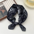 Rock style black square scarf with white electric guitar and skull prints on chiffon fabric - Motorcycle Chain Black