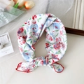 Floral cotton neck scarf with white base, red flower patterns and red border - White Red Blue Floral (4 Cotton - Blue Red Mix)