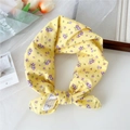 Yellow floral cotton neck scarf with purple patterns and decorative tulip display - Yellow Purple Floral (5 Cotton - Yellow Base Purple)