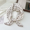 Soft white cotton linen scarf featuring brown polka dots and a crochet lace border - 70x70cm High Quality Version / Brown Polka Dot Beige Base