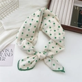 Cream linen neck scarf with green polka dots and crochet lace trim in a knotted style - White Base Green Polka Dot