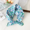 Floral cotton linen scarf in blue and green patterns with fine stitched edges - Blue Pink Green Floral (7 Cotton - Phoenix Blue Pink)