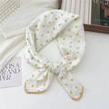 Breathable cotton linen scarf with bright yellow polka dots and lace trim edge - White Base Yellow Polka Dot