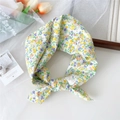 Floral cotton neck scarf in white with yellow and purple prints and knot styling - White Yellow Purple Orange Floral (8 Cotton - Gold Orange)