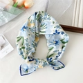 Light blue floral cotton linen square scarf with delicate yellow flower pattern print - Light Blue Small Floral (10 Cotton - Five Petals Blue)