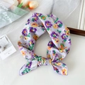 Lightweight purple floral cotton skinny scarf for hair styling and neck accessory - Purple Print Floral (11 Cotton - Purple Base)