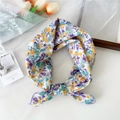Floral cotton neckerchief in purple and yellow tones tied as a stylish hair accessory - Yellow Purple Colorful Floral (12 Cotton - Yellow Purple)