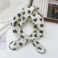 Elegant cream cotton linen scarf with grey heart patterns and delicate black lace edges - White Base Gray Heart