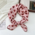 Pink heart print square scarf with red lace crochet trim for women neck decoration - 70x70cm High Quality Version / Red Heart Pink Base