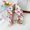 Floral print cotton linen scarf with oil painting style flower patterns tied in a knot - Beige Oil Painting Floral (14 Cotton - Beige Base)