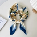 Elegant cream square scarf featuring yellow floral patterns and blue border detail - Blue Ribbon Peony