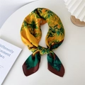 Elegant floral silk scarf in mustard yellow and green with vintage botanical pattern - Green Leaf Yellow Land