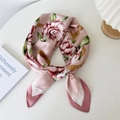 Pink silk floral scarf with red roses and leather strap pattern for elegant styling - Pink Ribbon Peony