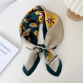 Green and yellow floral satin scarf for women with vintage patterns on white background - Yellow Frangipani