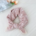 Sciarpa rosa in cotone e lino con motivo paisley e pizzo vintage stile coreano - Paisley Rosa