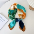 Abstract floral print square silk scarf with teal and orange artistic oil painting design - Ocean Orange Flower
