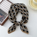Elegant geometric pattern cotton linen scarf in classic black, white, and khaki tones - Color Woven Camel
