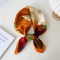 Elegant orange floral silk square scarf with vintage botanical prints and smooth texture - Red Sun Orange Flower