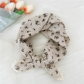 Foulard in cotone e lino beige con stampa floreale marrone e bordo in pizzo bianco - Foglia Di Loto Beige