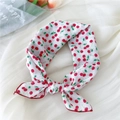 Japanese style white cotton linen floral square scarf with red cherry print for women - 7B Small Cherry