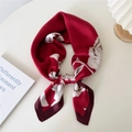 Elegant burgundy floral silk scarf for women featuring white blossoms and satin finish - Full Flower Wine Red