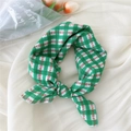 Green and white checkered cotton linen bandana featuring small red floral print patterns - 8B Floral Plaid Green