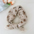 Bandana floreale in cotone e lino beige con stampa arancione e bordo in pizzo - Floreale Beige