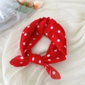 Japanese style red cotton linen neckerchief with white polka dots and a chic knotted design - 2B Polka Dot Red