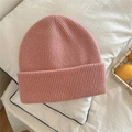 Detail of soft pink ribbed knit beanie with high-quality warm yarn texture - One Size / Pink