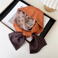 Orange and beige patchwork silk scarf with geometric diamond prints and polka dots - Dot Geometric Splice Orange