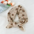 Foulard floreale in cotone lino beige con stampa arancione e bordo in pizzo bianco - Floreale Cachi