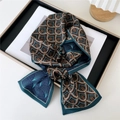 Slim silk scarf with vintage geometric peacock pattern in dark green and bronze - Baroque Fan Pattern Dark Green Brown