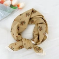 Fazzoletto da testa in cotone e lino giallo senape con fiori e pizzo bianco - Floreale Giallo