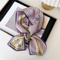 Narrow silk scarf featuring horse print in purple and yellow on a minimalist frame - Retro Horse Stripes Purple Yellow