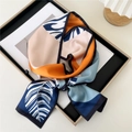 Elegant geometric orange and blue silk scarf with botanical leaves and black borders - Abstract Leaf Splice Orange Blue