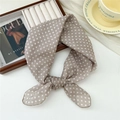 Polka dot cotton linen scarf in light coffee brown tied in a decorative bow knot - Dense Polka Dot Coffee (9 Cotton) / 58*58cm