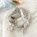 Foulard fleuri en coton et lin beige avec fleurs roses et boucle de serrage - 10B Bouquet Beige