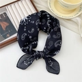 Black paisley cotton linen small scarf with floral pattern in an elegant knot style - Black Floral Leaf Paisley (10 Cotton) / 58*58cm