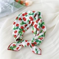 Bandana en coton et lin à motif cerise avec ourlet rouge sur fond beige élégant - 13B Cerise Feuille Verte Beige