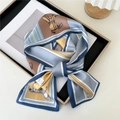 Equestrian print narrow silk scarf in sky blue and yellow featuring horse motifs - Classical Equestrian Blue Yellow