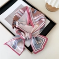 Pink and blue equestrian silk scarf with horse and stripe pattern for women - Classical Equestrian Pink Blue