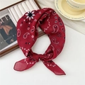 Elegant deep red cotton-linen scarf with paisley print in a stylish knot arrangement - Red Floral Leaf Paisley (13 Cotton) / 58*58cm