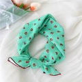Foulard en coton et lin vert menthe avec motifs floraux rouges et bordure bordeaux - 26B Fleurs Sauvages Sarcelle