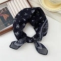 Elegant black cotton linen scarf with white paisley patterns and floral prints for women - Black Waterdrop Floral (15 Cotton) / 58*58cm